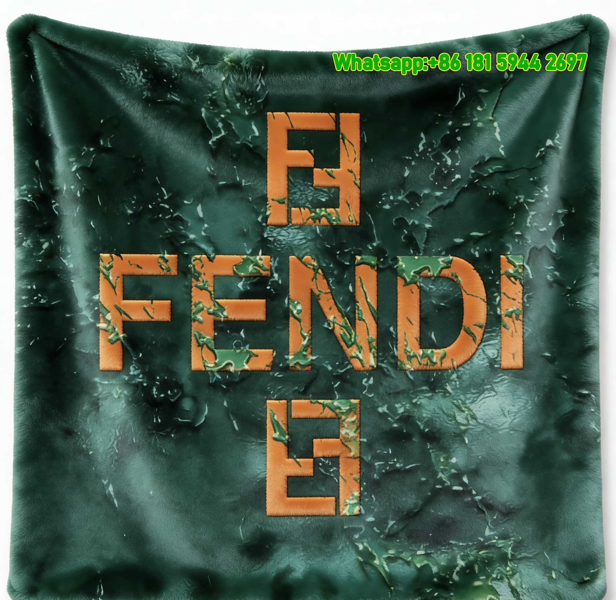Fendi Emerald Green FF Monogram Waterdrop Print Flannel Sofa Throw Blanket – Bold IMG_9385